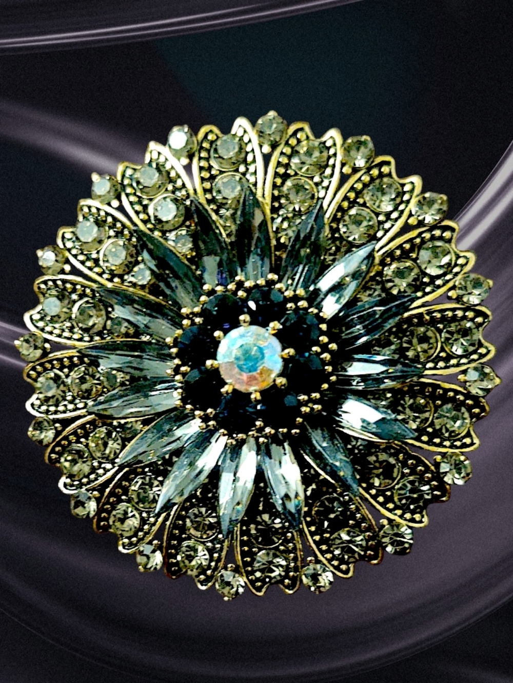 Smokey Crystal Floral Brooch